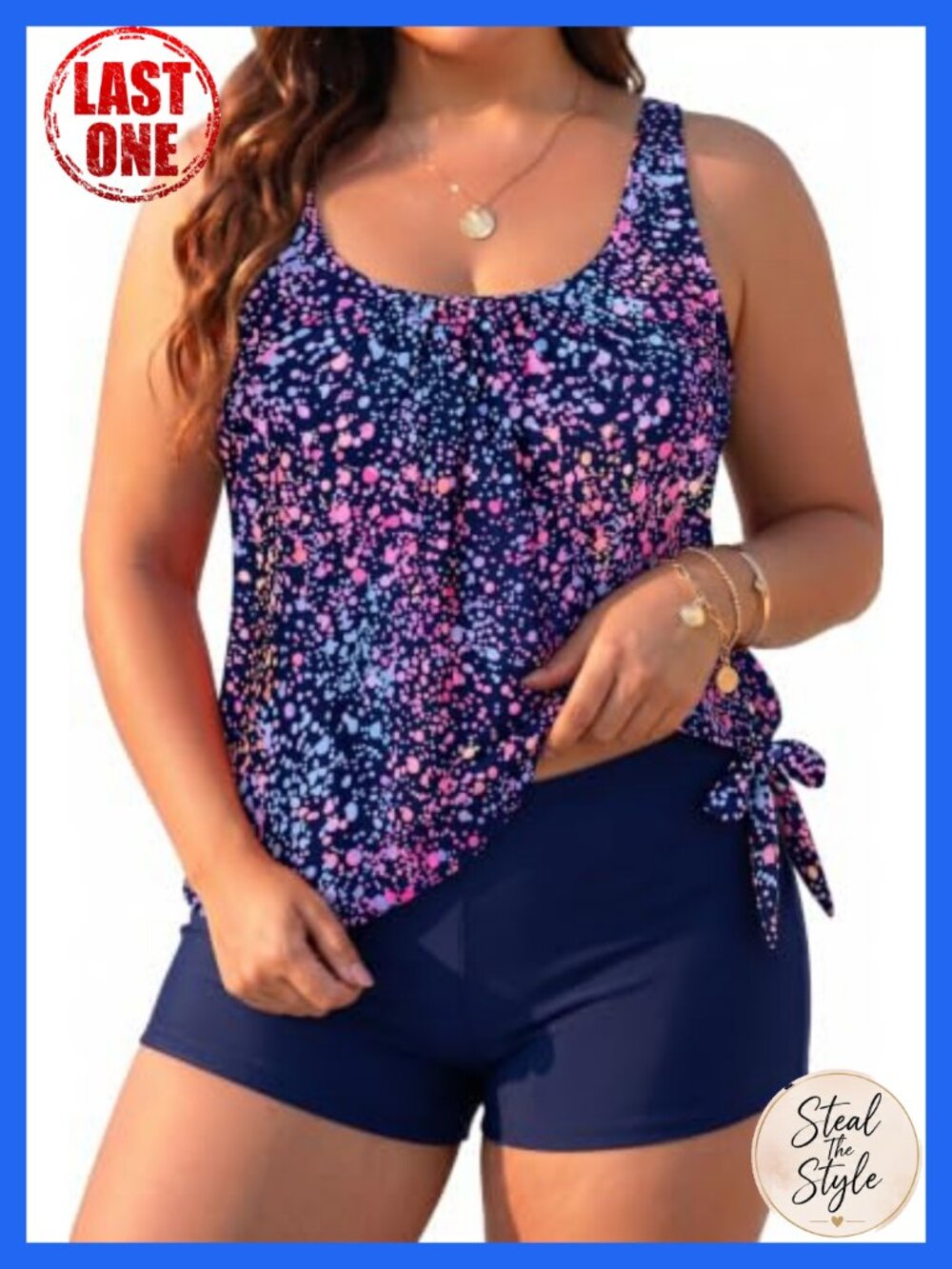 Plus Size Tankini Swimsuit with High Waisted Boy Shorts Tummy Control